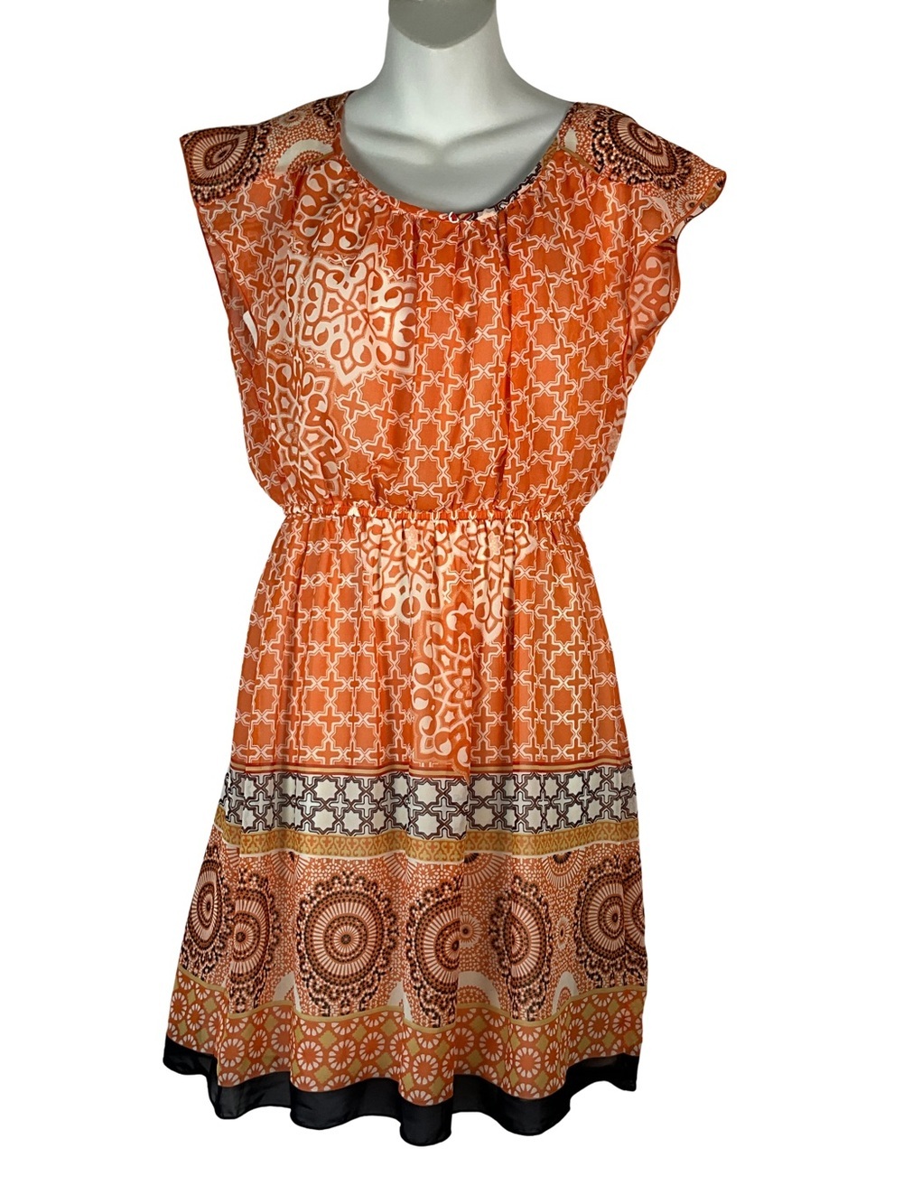 Enfocus Studio Dress Size 8 Orange Patterned Midi Dress